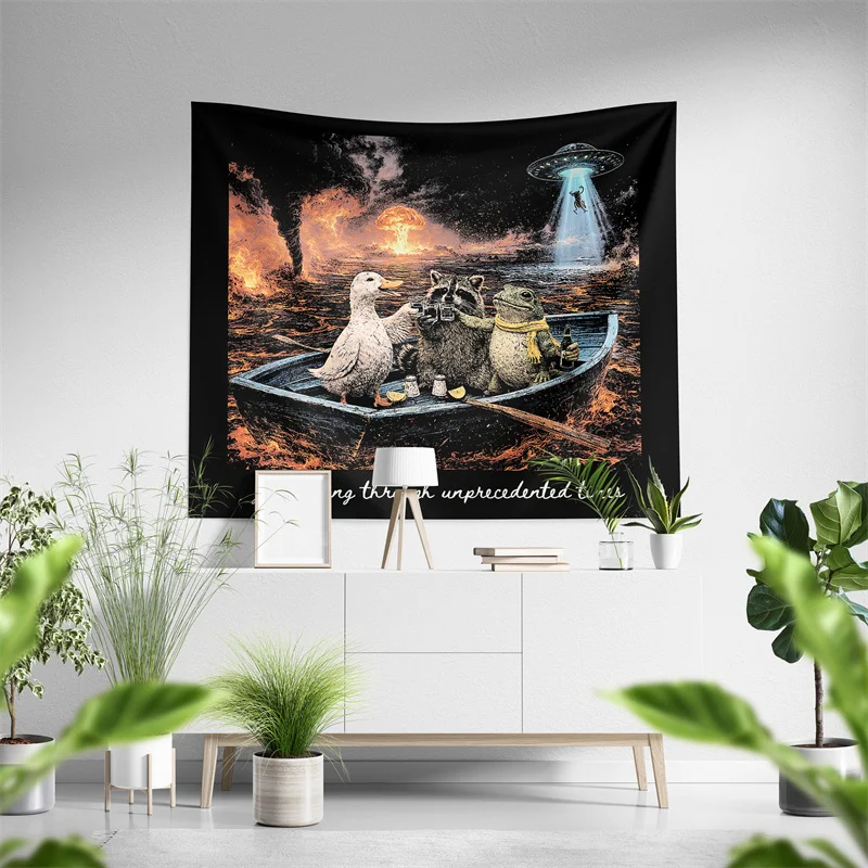 Aertemisi Funny Just Vibing Through Unprecedented Times Cowboy Frog Tapestry Wall Hanging for Bedroom Living Room College Dorm