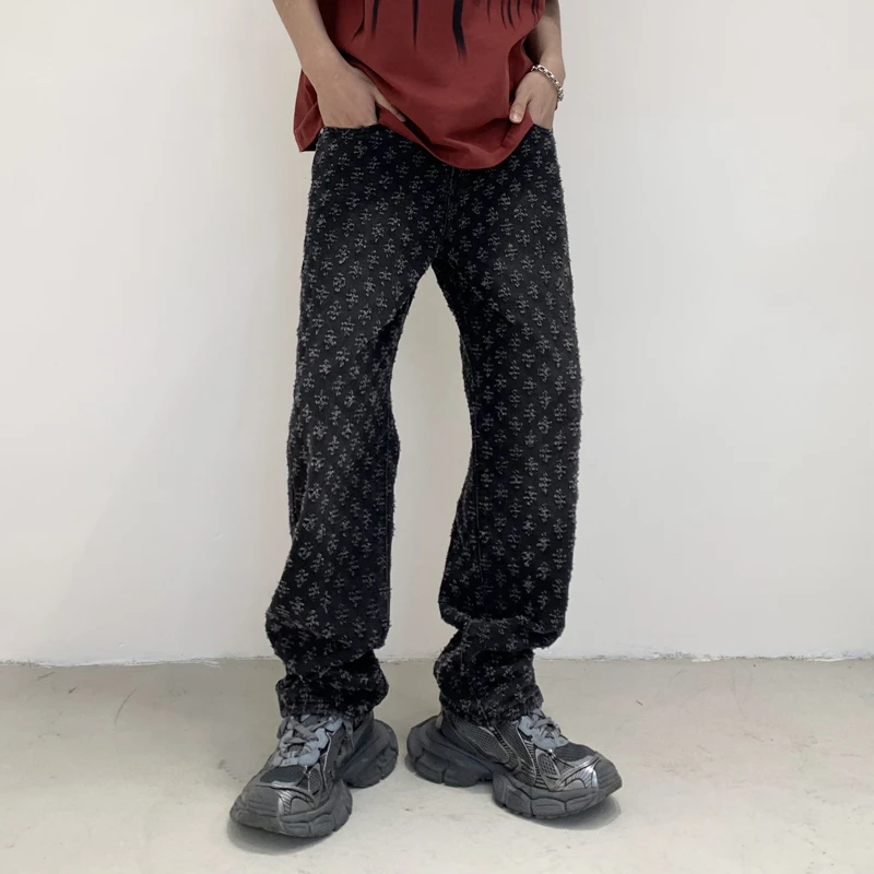 

New Black Men's Designer Jeans Straight Leg Baggy Pants Wide Leg Loosen Denim Trousers For Male