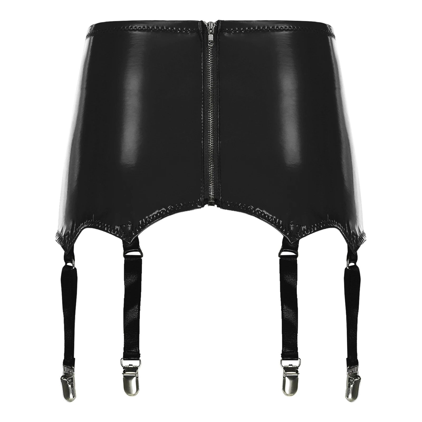 Womens Patent Leather Mini Skirt Built-in Thongs Garter Belts Sexy Glossy Latex Bodycon Metal Clips Shorts Miniskirt Clubwear