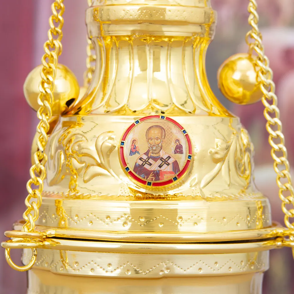 HTISOK Vergoldeter Orthodoxer Weihrauchbrenner mit Glockenkette, Ostorthodoxer Liturgischer Weihrauchbrenner für religiöse Rituale, Kirchen-Weihrauchbrenner – Detail 3