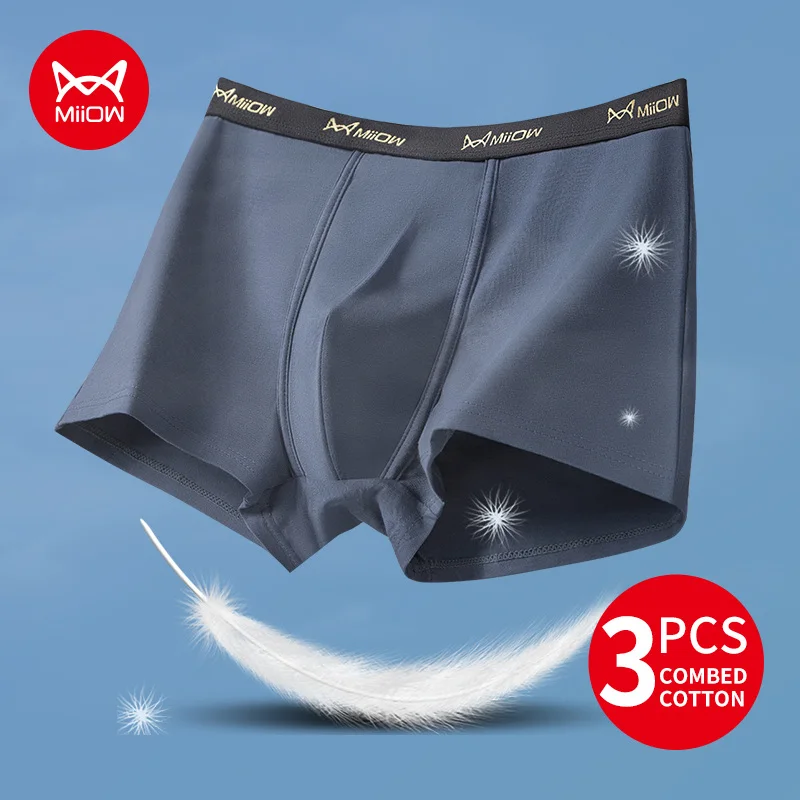

MiiOW 3Pcs Combed Cotton Men Underwear Boxers 10A Antibacterial Breathable Crotch Mens Underpants Men's Panties Man Boxershorts