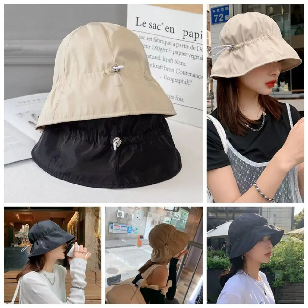 Sunscreen Summer Bucket Hat Wide Brim UV Protection Women Fishermen Caps Drawstring Breathable Drawstring Bucket Hat Travel