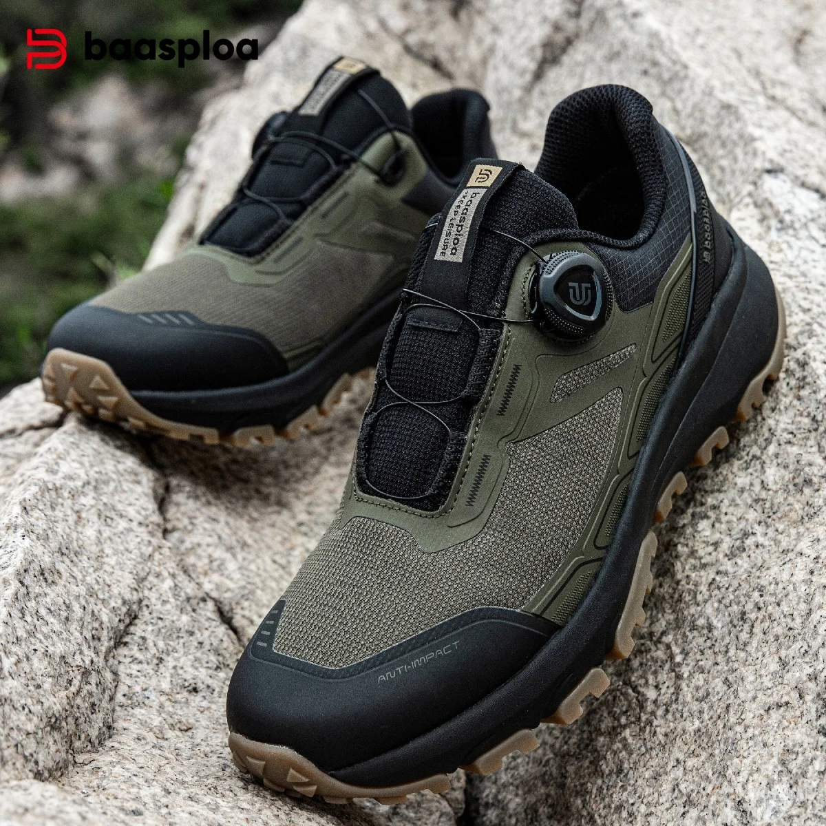 Baasploa Men Hiking Shoes Outdoor Casual Breathable Comfortable Walking Shoes Male Anti-Skid Wear-Resistant Travel Mesh Sneakers