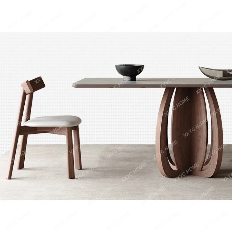 XXSolid wood full support  modern simple household small apartment oak full support matte rock slab dining table