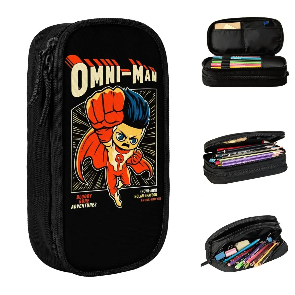 

Cute Omni Man Invincible Bloody Gore Adventures Pencil Case Pencil Box Pen Holder for Girl Boy Large Storage Bags