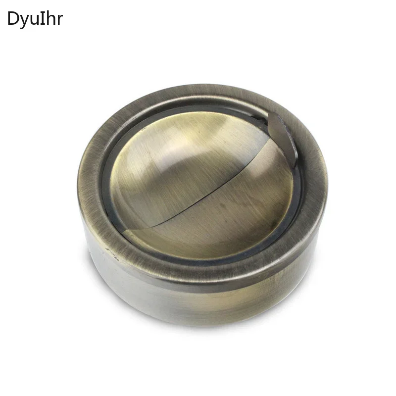 DyuIhr round thick stainless steel ashtray decoration hotel office with cover anti-fly ash metal crafts ashtray home decoration