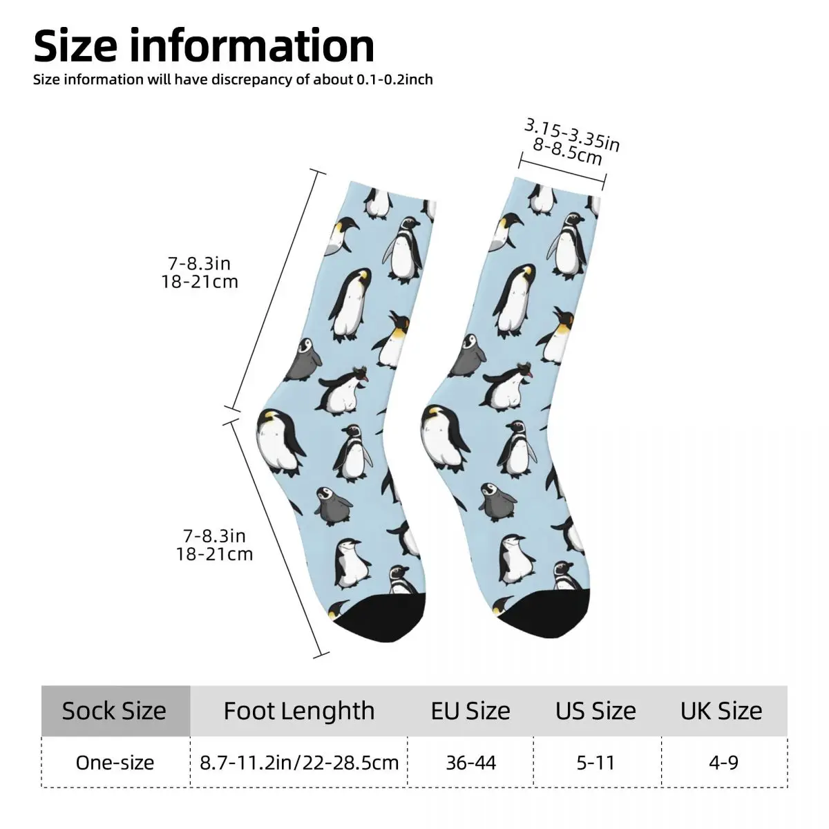 Men's Penguin Pattern Crew Socks, Retro, Harajuku, Street Style, Novidade, Bonito