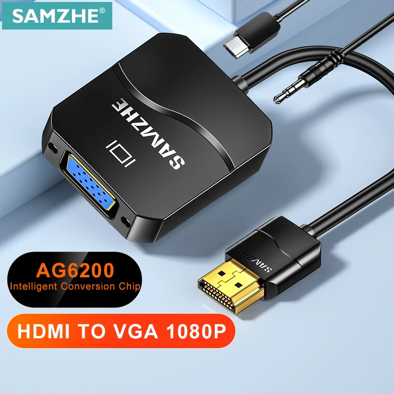 SAMZHE HDMI to VGA Adapter 1080P HD Male to VGA Female Converter Audio Cable for Xbox PS4 PC Laptop Projector