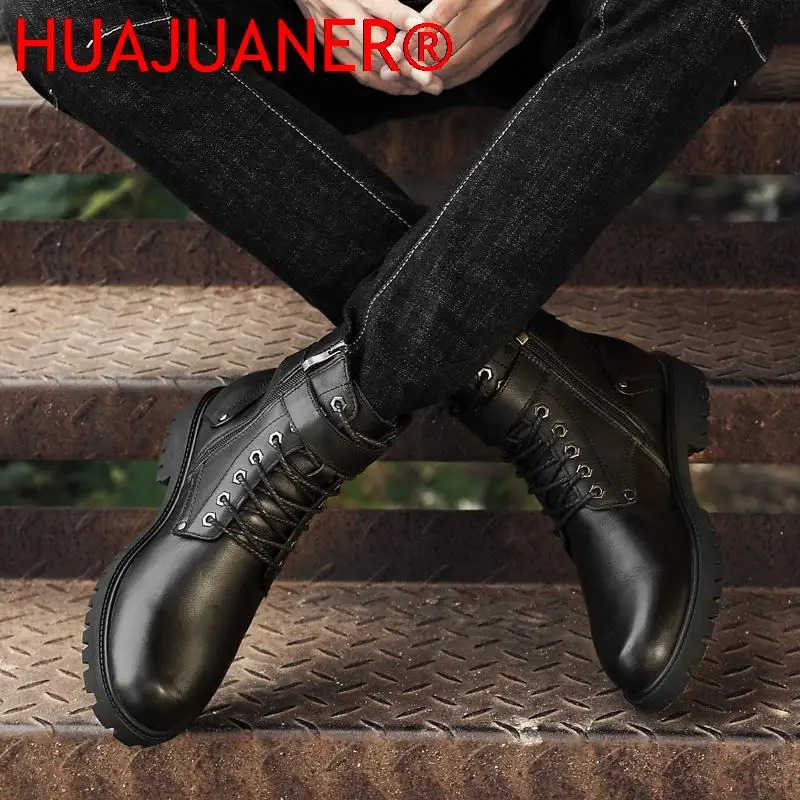 Top Quality Mens Winter Boots Fashion Genuine Leather Warm Snow Boots Comfortable Non-Slip Men Outdoor Ankle Boots Cowboy Botas view 4