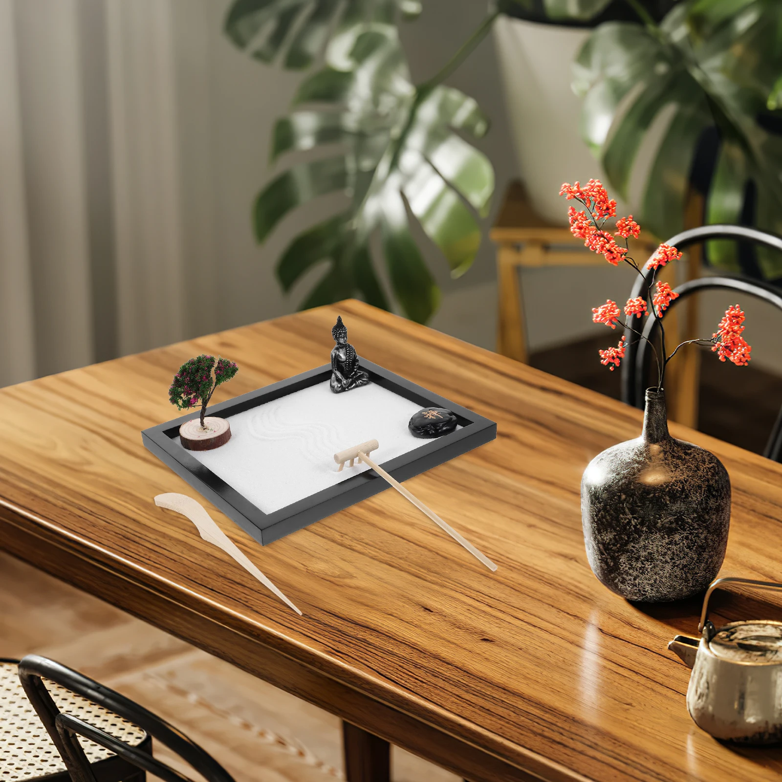 

1 Set Desktop Zen Kit Sand Box Buddha Statue Decoration Meditation Sandbox Ornament Decorative Garden Sand Box Micro Landscape