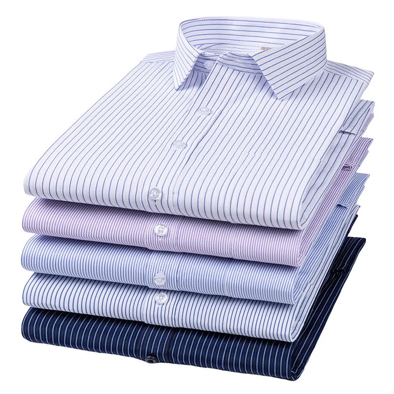 Men\'s Formal Shirt Long Sleeve Oversized Office Solid Color Striped Anti-wrinkle Non-ironing Fashion Business White Shirts S~8XL