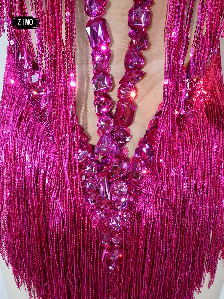 Robe latine Sexy à paillettes et cristaux dorés, avec franges en maille, pour spectacle de danse sur poteau, discothèque, anniversaire, tenues d'équipe pour femmes