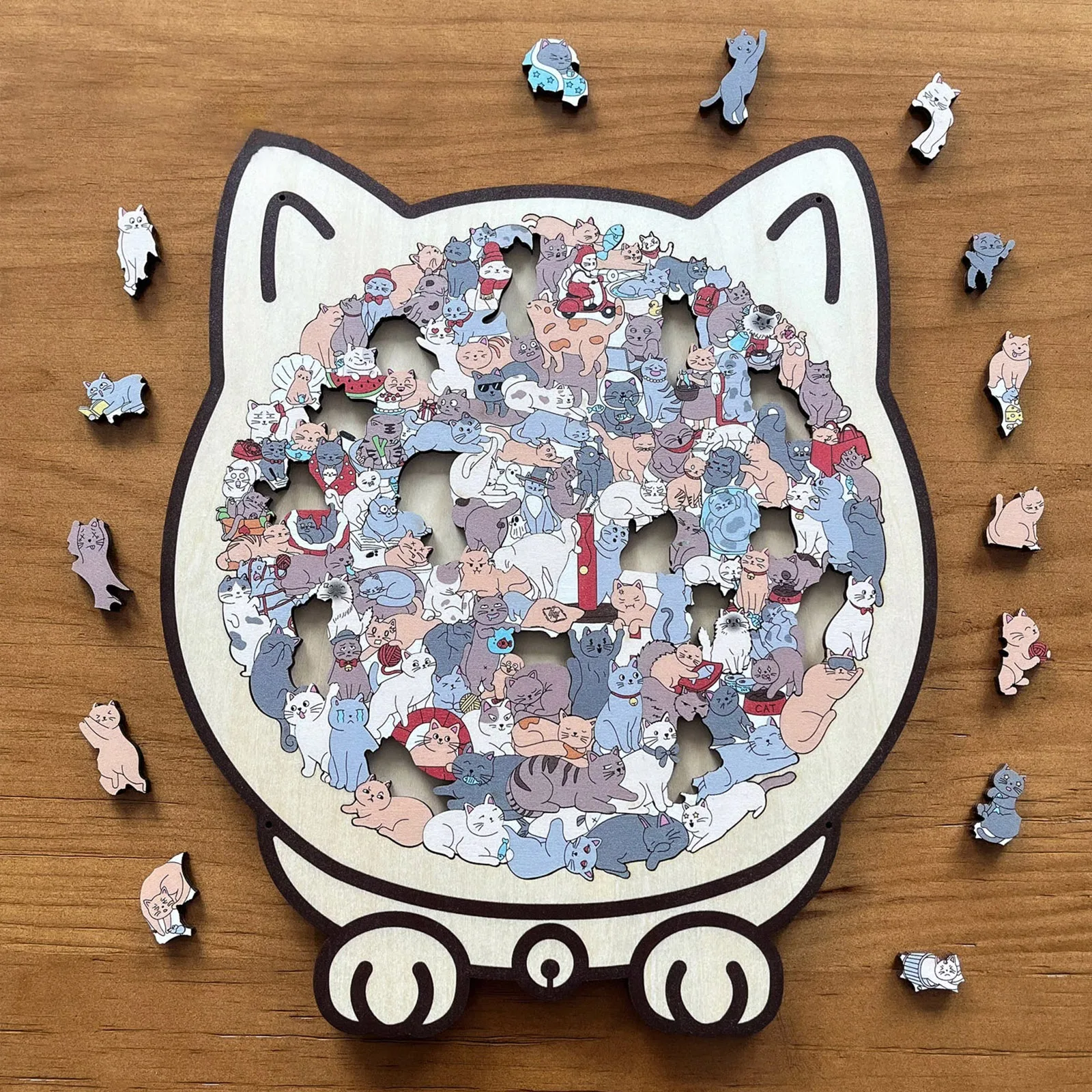

Деревянный пазл в форме кошки, модный милый узор кота, креативный красочный дизайн кошки, пазл, забавный декоративный игривый очаровательный