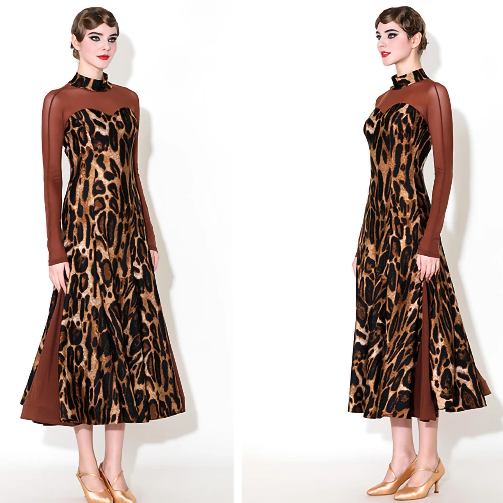 Ballroom dress Championship Leopard Waltz dress Practice Performance Flamenco Dress Ballroom Dance Retro Dress