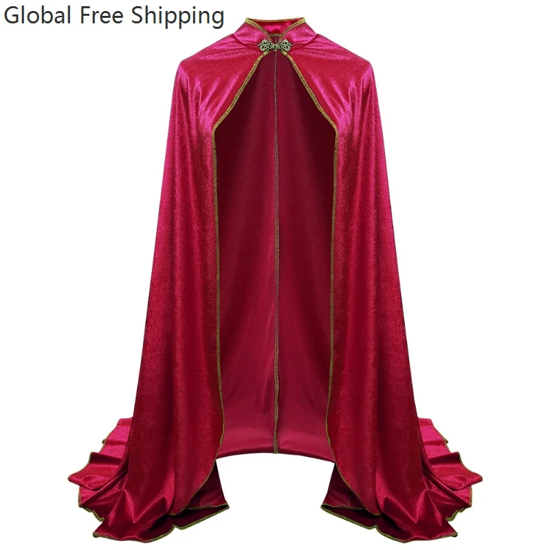 Cape Cloak Costume King Queen Princess Women Men Halloween Renaissance Golden Trim Velvet Wedding Medieval Outfit Bridal Girls - view 4