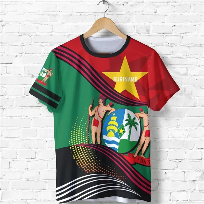 Suriname Flag Men's T-shirt SR National Emblem Print Clothing Ropa Hombre Summer O-neck Oversized Fashion Short Sleeve GYM Tops