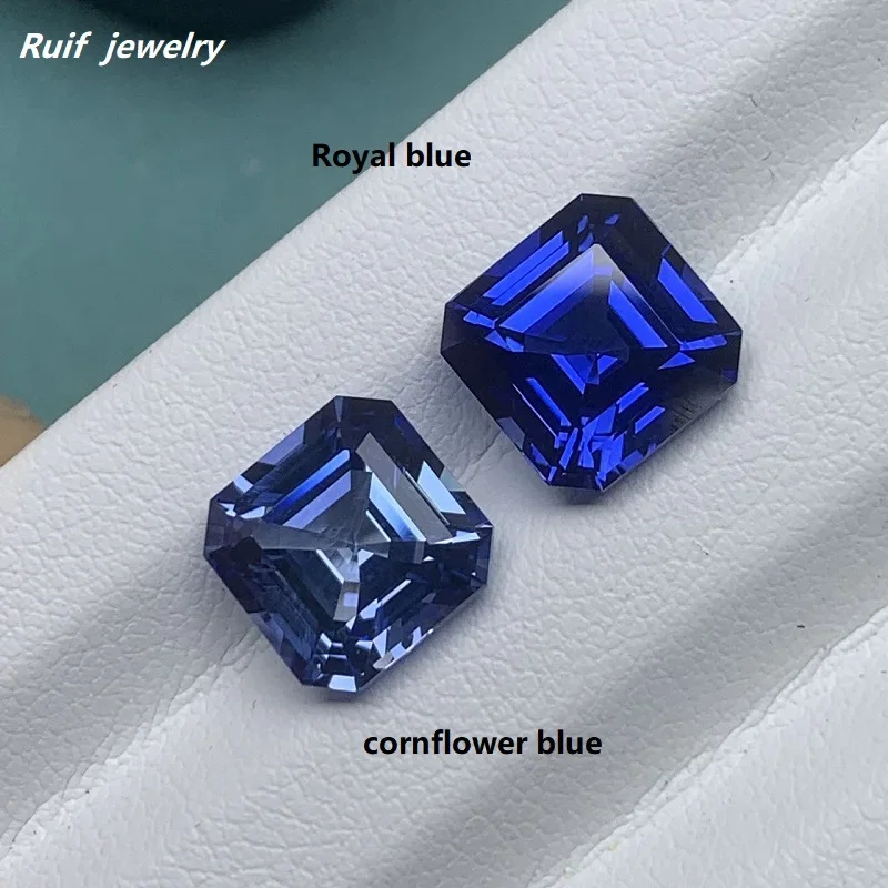 Ruif Loose Gemstone Asscher Cut Royal Blue Color Lab Created Blue Sapphire Gemstones for Jewlry Rings EarringsMaking