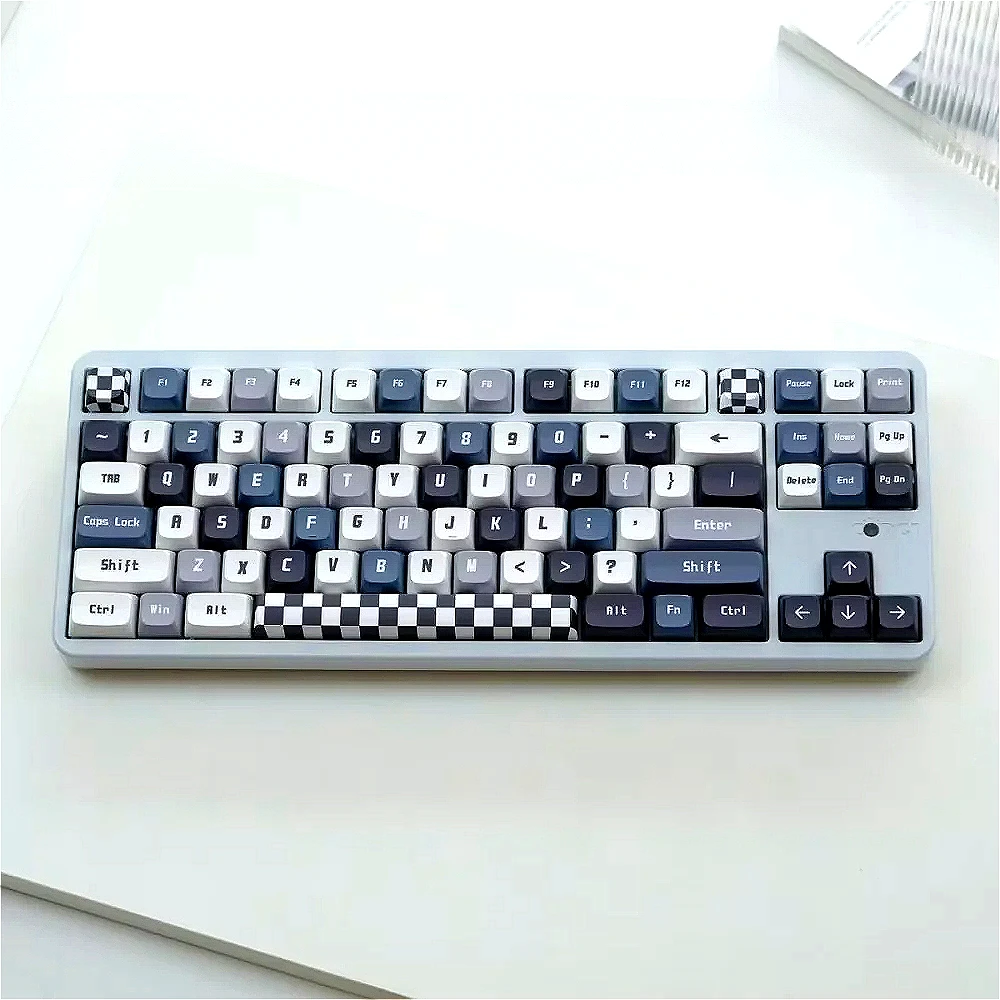 XDA shape, black and white, keycaps, front printing PBT small full set, suitable for MX switch game mechanical keyboard keycaps