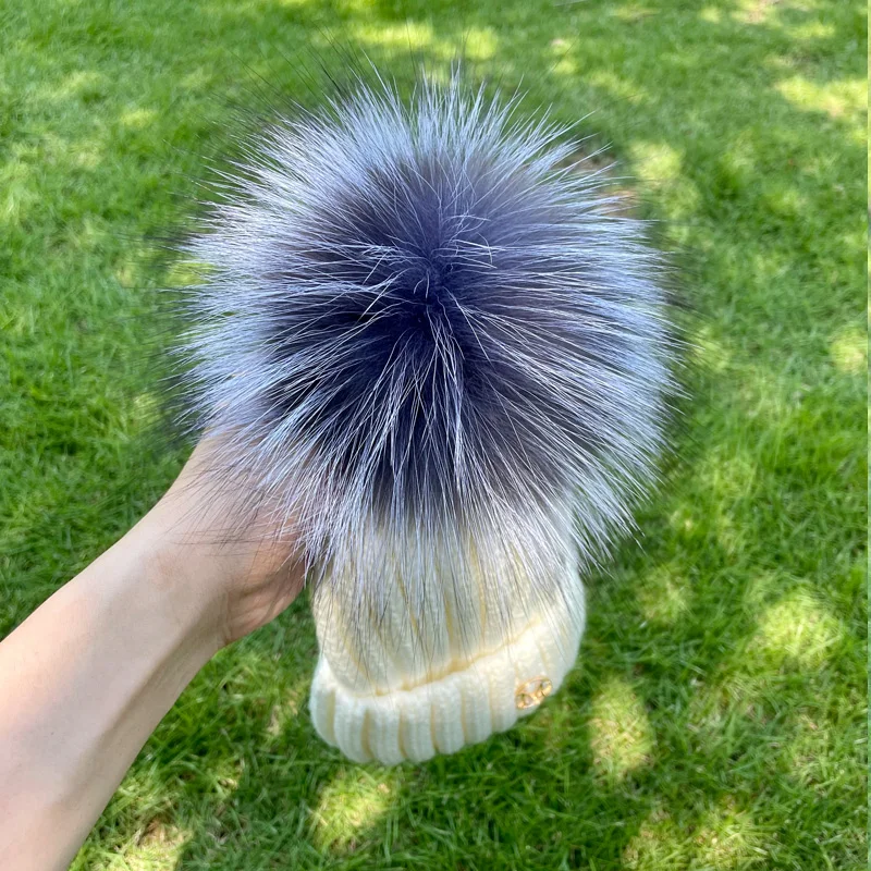 

Silver Fox Raccoon Fox Colourful Fur Winter Hat Cap Kids Boy Girl Aldult Keep Warm Big Fur Pom Poms Ski Hat Fur Pompoms 2022 New