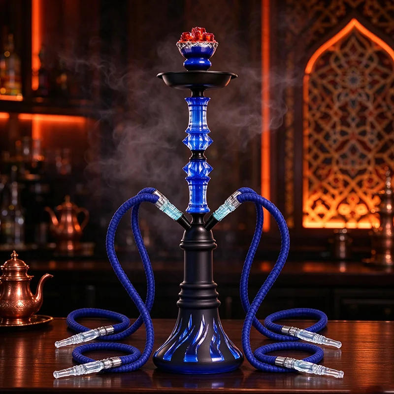 4 Hose Hookah Shisha Complete Set Diamond Stem Painted Glass Base Narguile Chicha With All Accessories For Party Bar Home