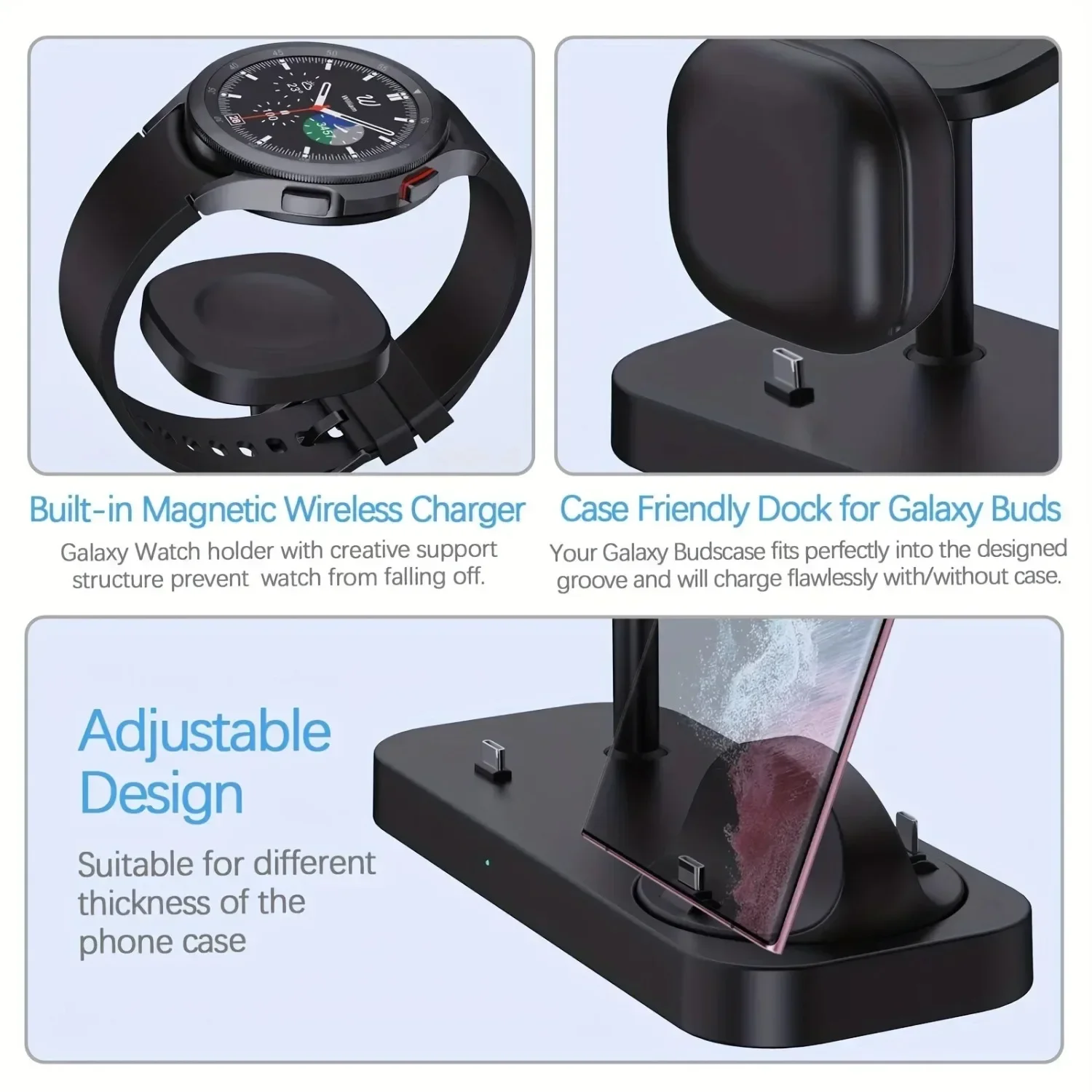 Kabelloses Ladegerät 3-in-1 Schnelle Kabellose Ladestation für Samsung Galaxy S26 S25 S24 S23 S22 Watch Ultra 9 8 7 6 Ohrhörer – Detail 6