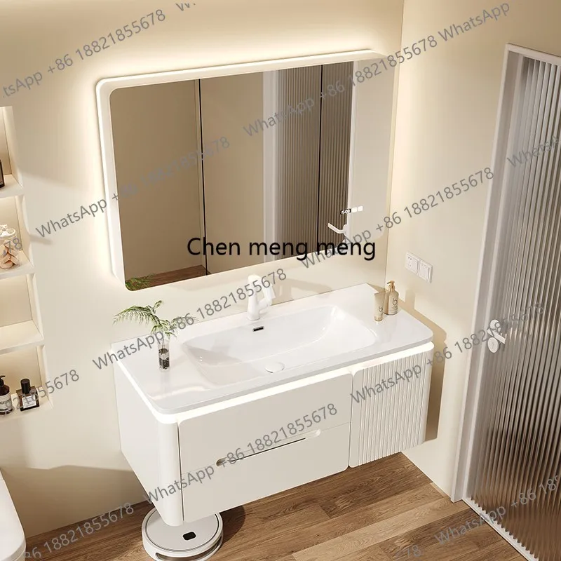 B456 Floating Modern Bathroom Cabinet Vanity Wash White Sink Bathroom Cabinet  Mirror Girl Minimalist Meuble Salle De Bain Furni