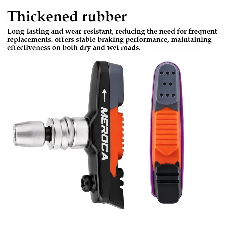 Bike Brake Shoes with Mud Trough Silent Aluminum Alloy Rim Friction Wheel Brake Bicycle Brake Pads Replaceable Rubber Sheet