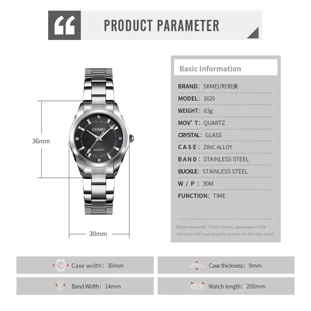 SKMEI Lady Simple Time Watch Luxury Quartz Watch For Women Fashion Girls Watches Female Elegant Stainless Steel Strip Wristwatch