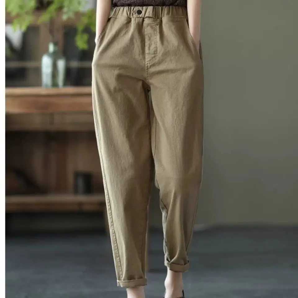 Pants Women's Harem Pencil  high Waisted Casual Suit  Office Lady Women Trousers Early Autumn Button New Retro Z21