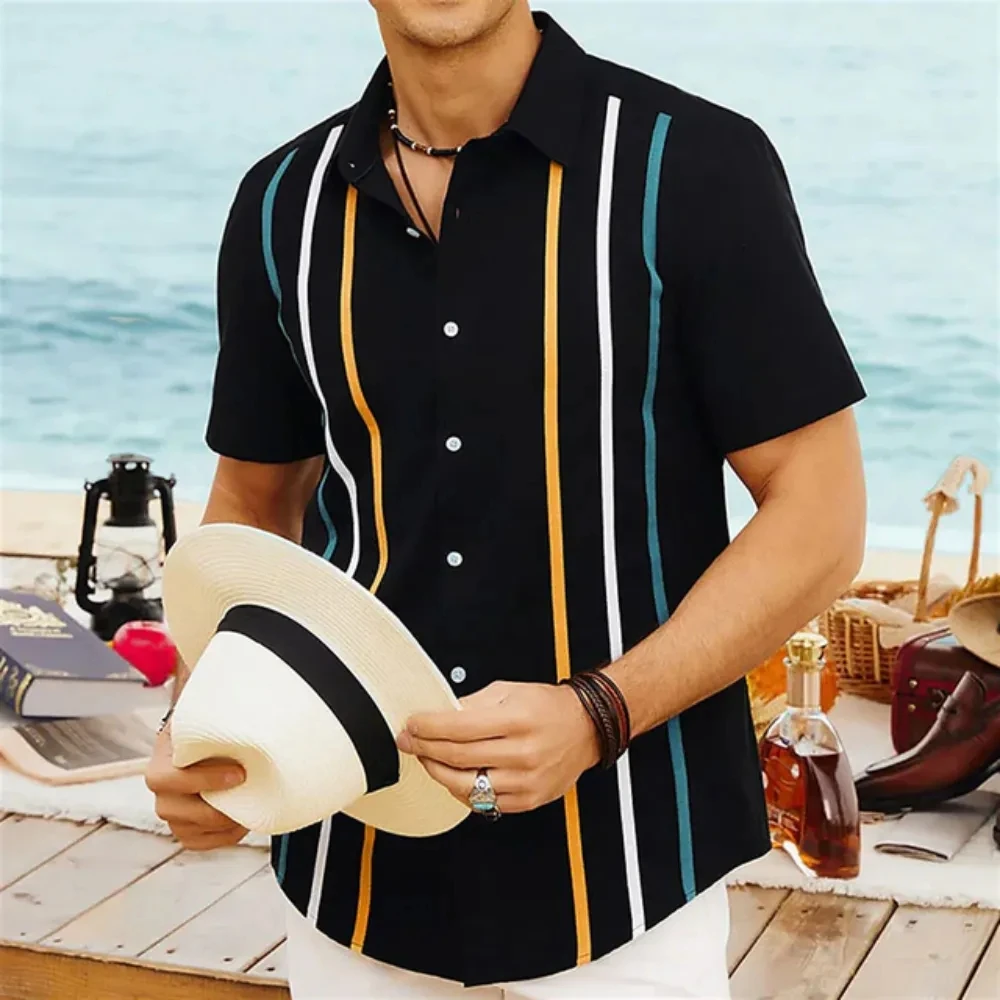 2024 Hawaii Streifen Mode Männer Shirt lässig Retro Blumen Polo Kurzarm Social Beach übergroße 3D-Druck Street Wear Sommer