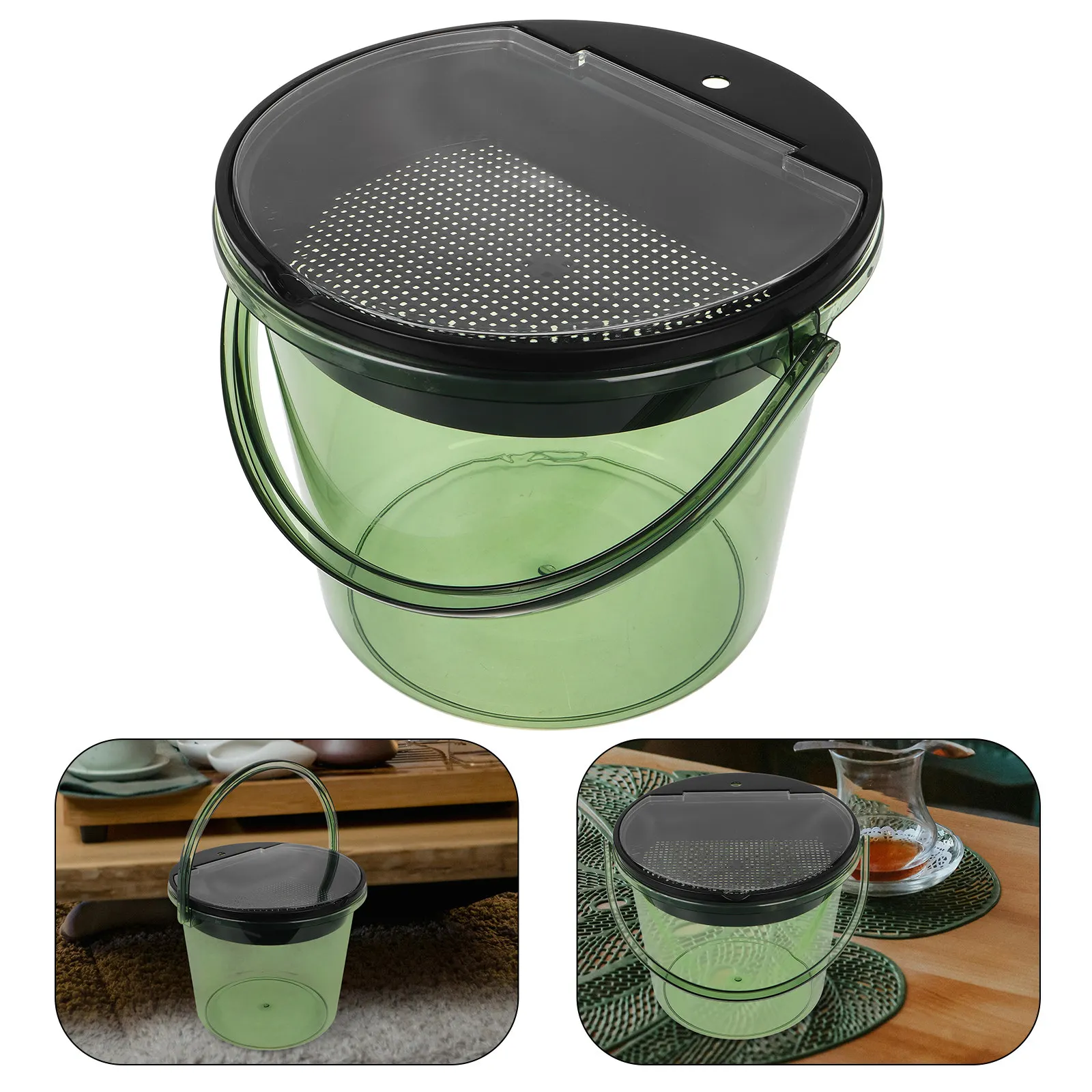

1pcs Handheld Tea Dregs Drainage Bucket Light Green Portable Compost Bin Kitchen Countertop Trash Can For Tea Grounds Water