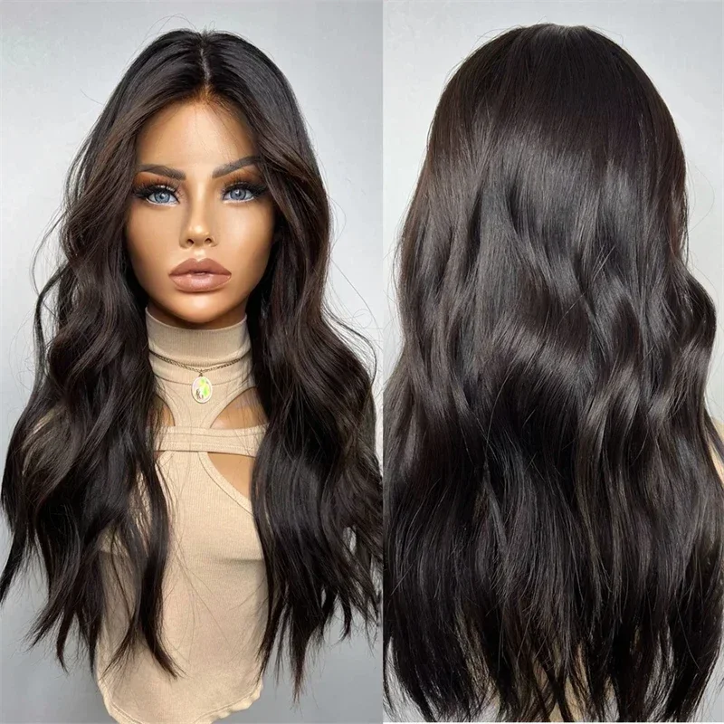 Natural negro sin pegamento 26 "largo libre onda del cuerpo 5x5 Base de seda peluca de cabello humano judío cabello de bebé HD encaje cabello europeo prearrancado