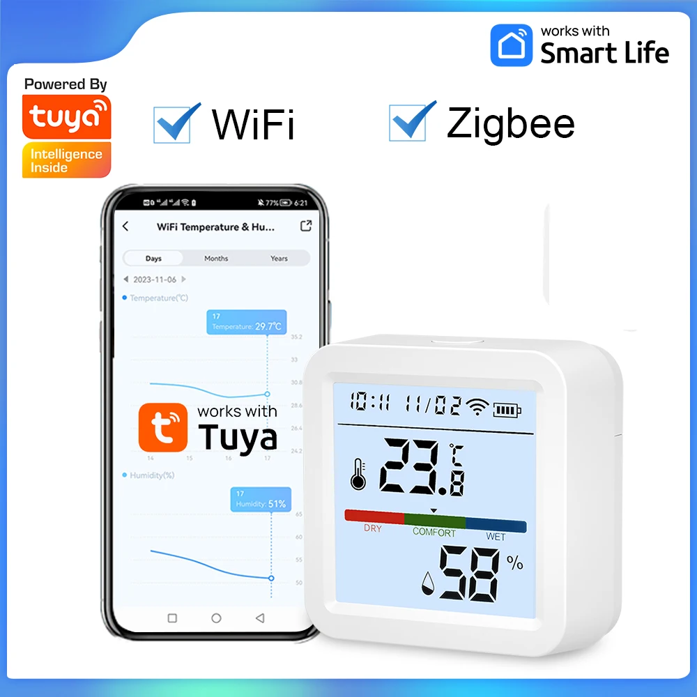 Tuya Smart Temperatur-Feuchtigkeitssensor WiFi/Zigbee mit Hintergrundbeleuchtung Innenhygrometer Thermometer Sprachsteuerung über Alexa Google – Detail 1