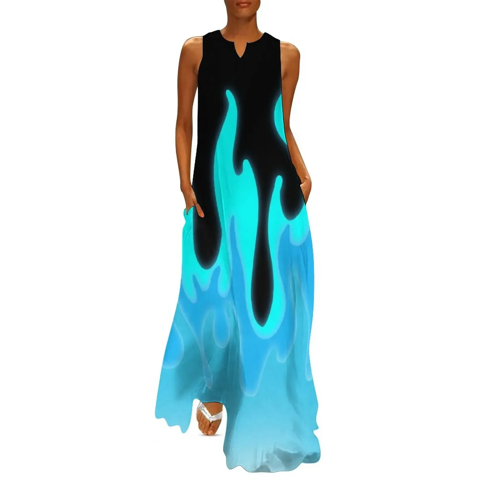 

Flames in Teal and Cyan! Long Dress luxury dress luxury evening dress woman for wedding Women's summer Woman clothes