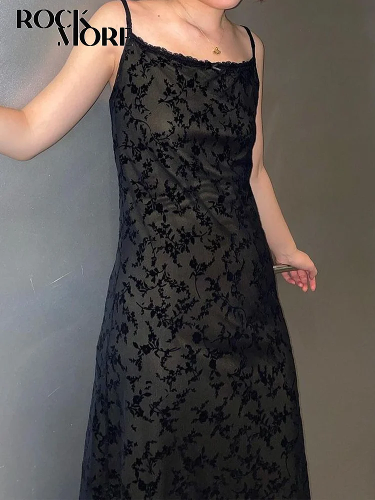 Rockmore Grunge Fairycore Mesh Print Long Dress Femme Trashy y2k Vintage Floral Aesthetic Party Maxi Dresses Mujer Vestidos Robe