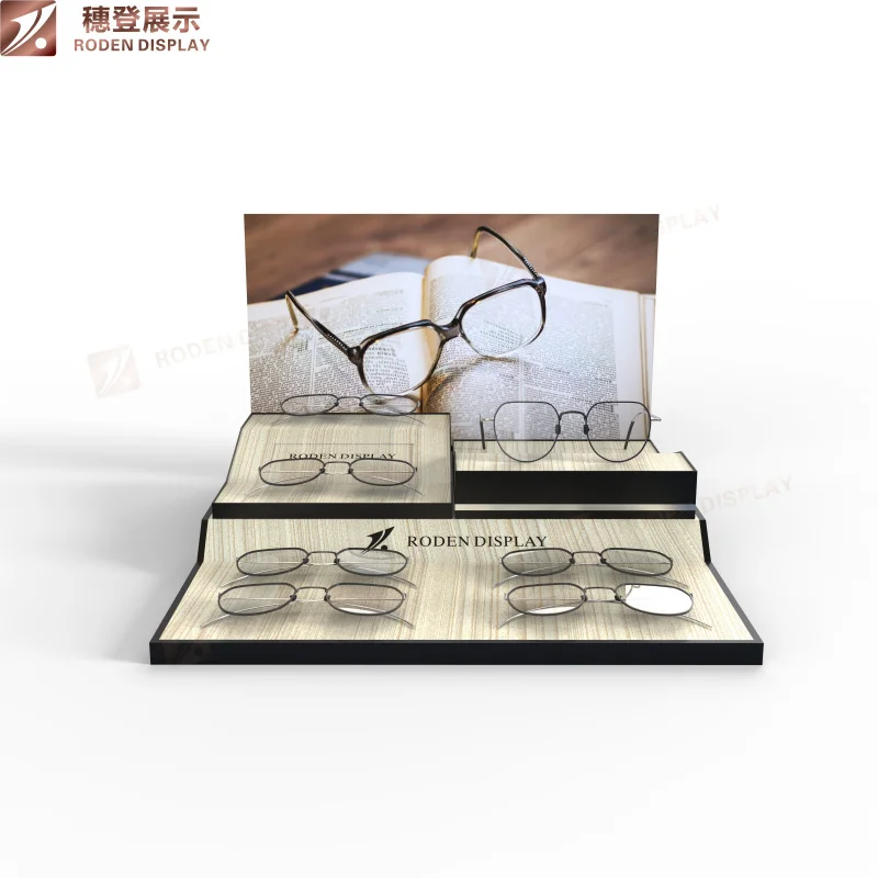 custom.New Eyewear Display Rack Optical Shop in Wood Texture