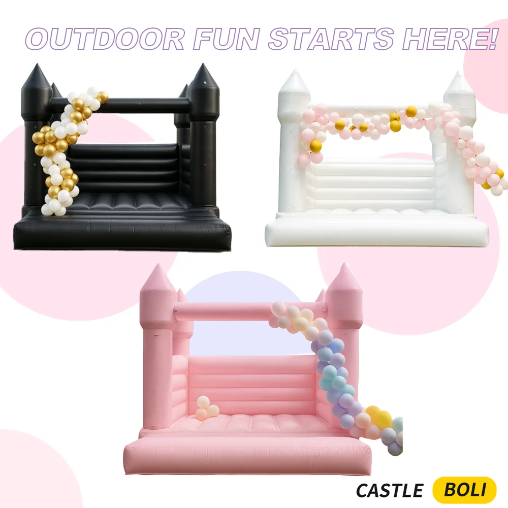 3×3/4×4インチの白いインフレータブルバウンスハウス、フルPVC製の弾む城、ブロワー付き、結婚式パーティー用、子供のおもちゃ、ギフト、結婚式用プレイハウス