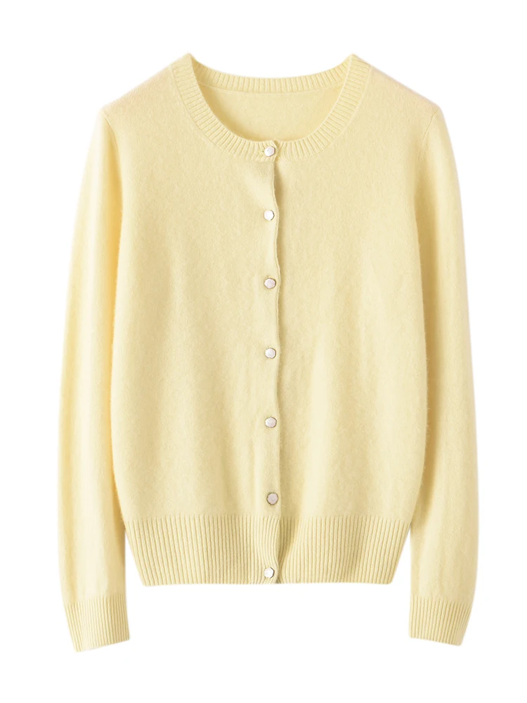 Addonee outono inverno feminino o-pescoço cardigan 100% camisola de caxemira senhora do escritório estilo simples camisola casaco cashmere malhas topos