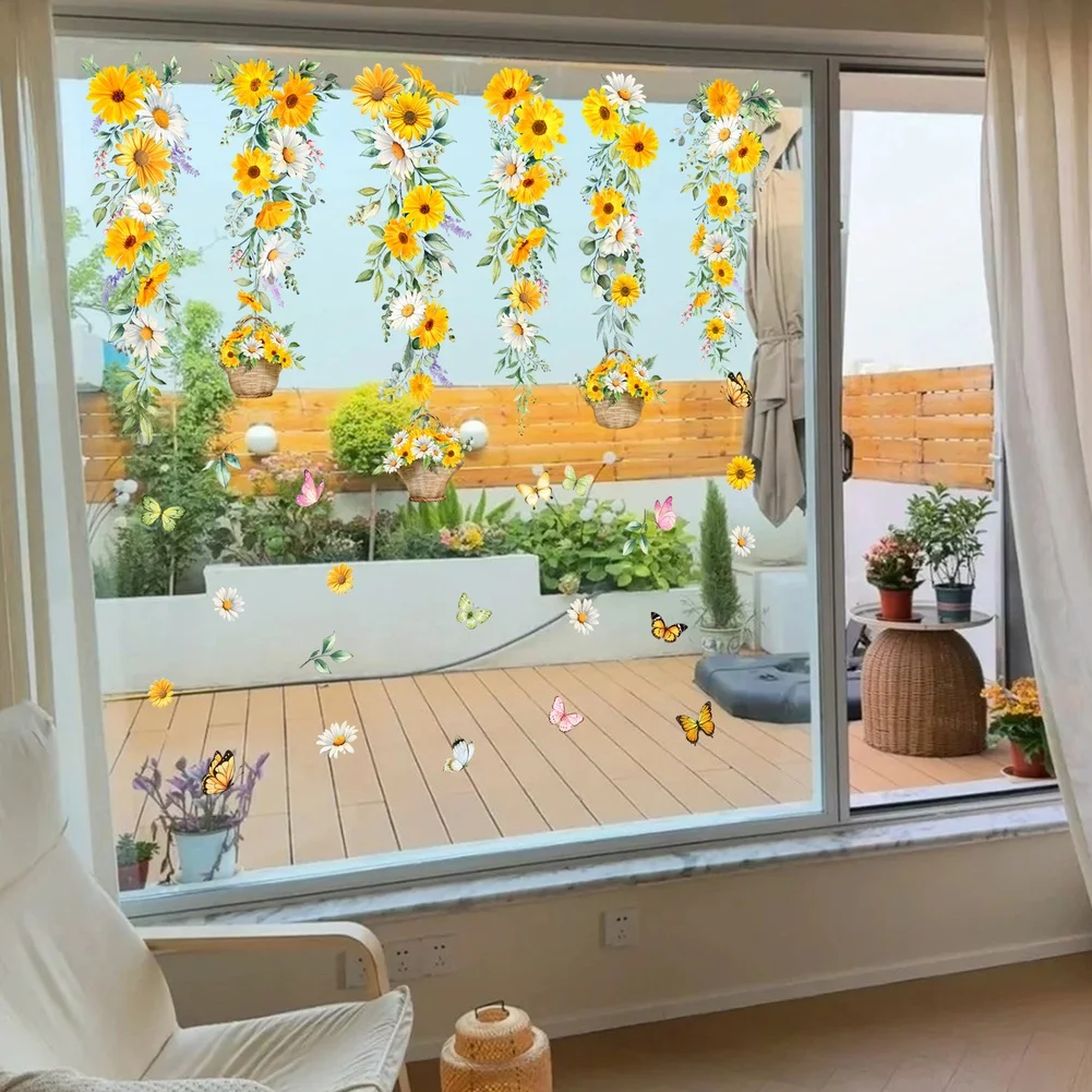 Electrostatic Decals for daisy Window Clings Multi-piece Set for daisy Floral Design Multi-piece Decorative Stickers Window