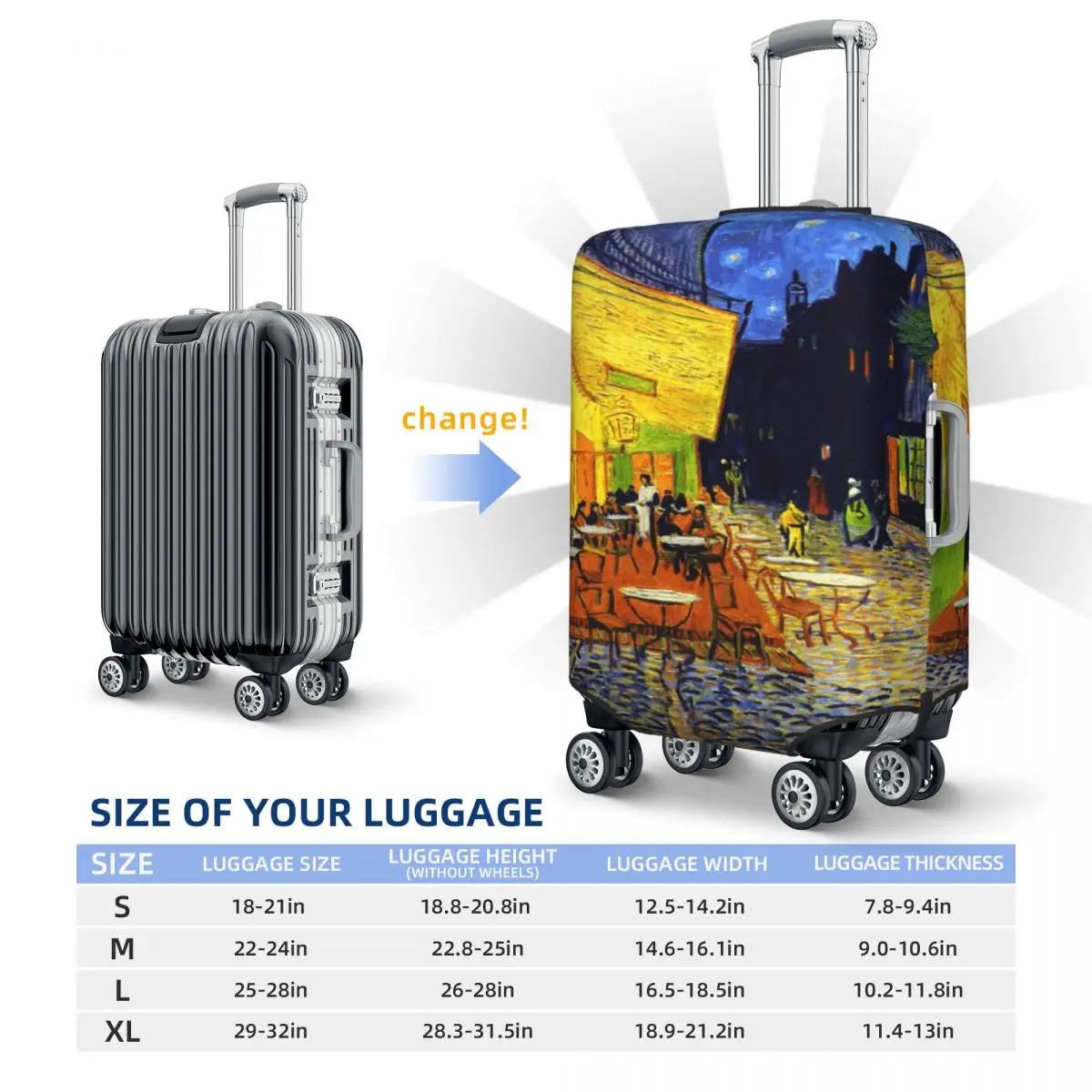 مقهى شرفة في الليل غطاء الأمتعة حامي لطيف فنسنت فان جوخ اللوحة حقيبة سفر الغطاء الواقي لمدة 18-32 بوصة #6
