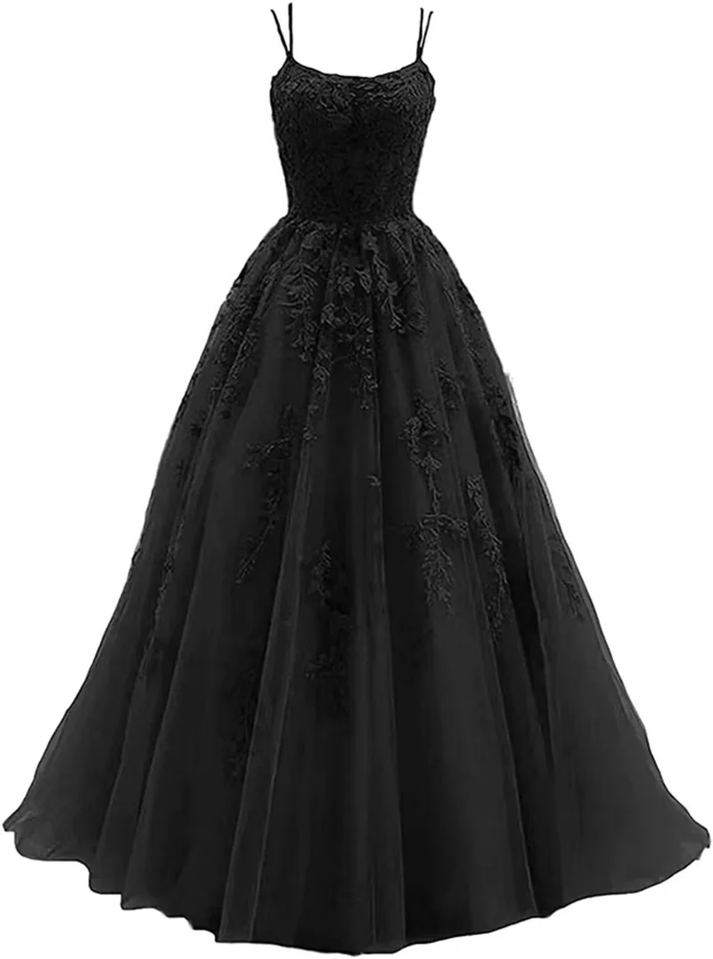 Customized Spaghetti Straps Evening Dresses Graceful Appliques Tulle Prom Party Gowns Princess Graduation Vestido De Fiesta