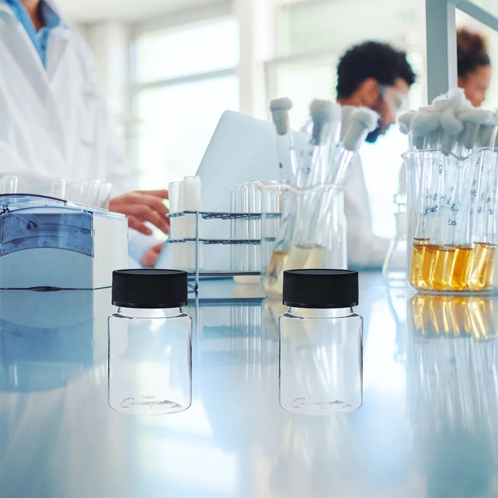 

12pcs Clear Plastic Sample Bottles Black Screw Caps Wide Mouth Leak-Proof Lab Reagent Containers For Liquid Solid Samples Travel