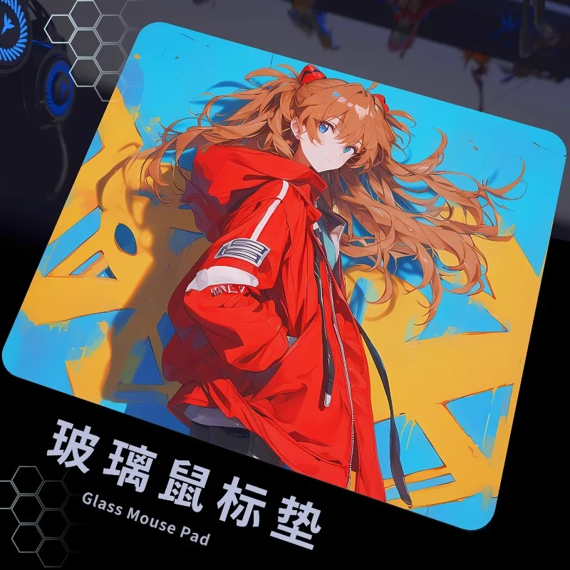 

EVA Theme Glass Mouse Pad Asuka/Ayanami Pattern Laser Engraving Craftsmanship Smooth Desk Pad Ergonomic FPS Gaming Mouse Pads