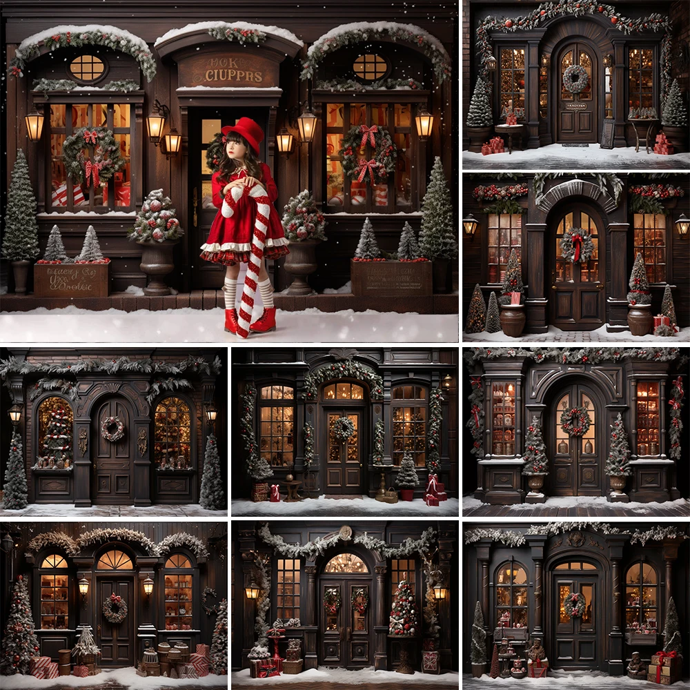 

Christmas Store Photography Backdrop Window Fireplace Baby Family Portrait Photography Backgrounds Decoration For Photo Studio