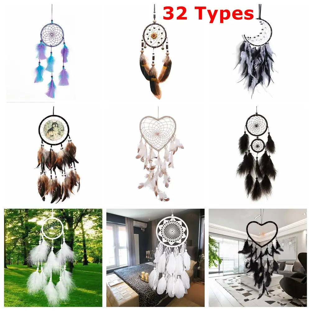 32 Types Dream Catcher Car Mini Pure White Feather Wind Chimes Wall Hanging Decor Handmade Catcher Feather Pendant Decoration