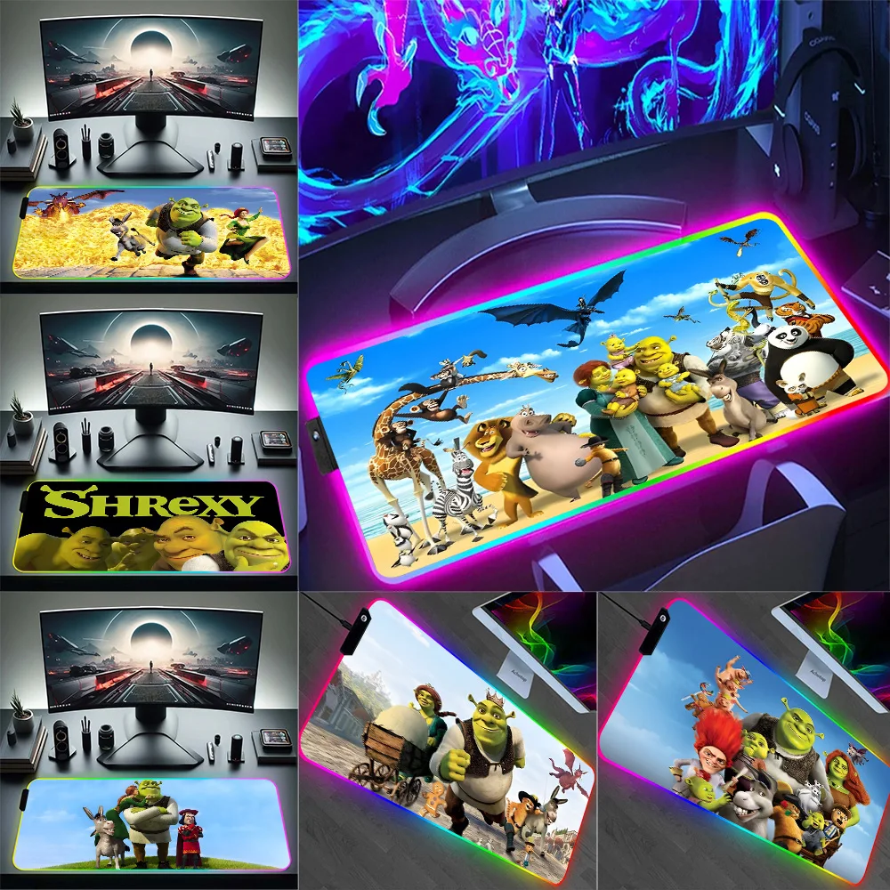 

RGB Pc Gamer Keyboard Mouse Pad Mousepad LED Cute Anime Shreks Glowing Mouse Mats Rubber Gaming Computer Mausepad