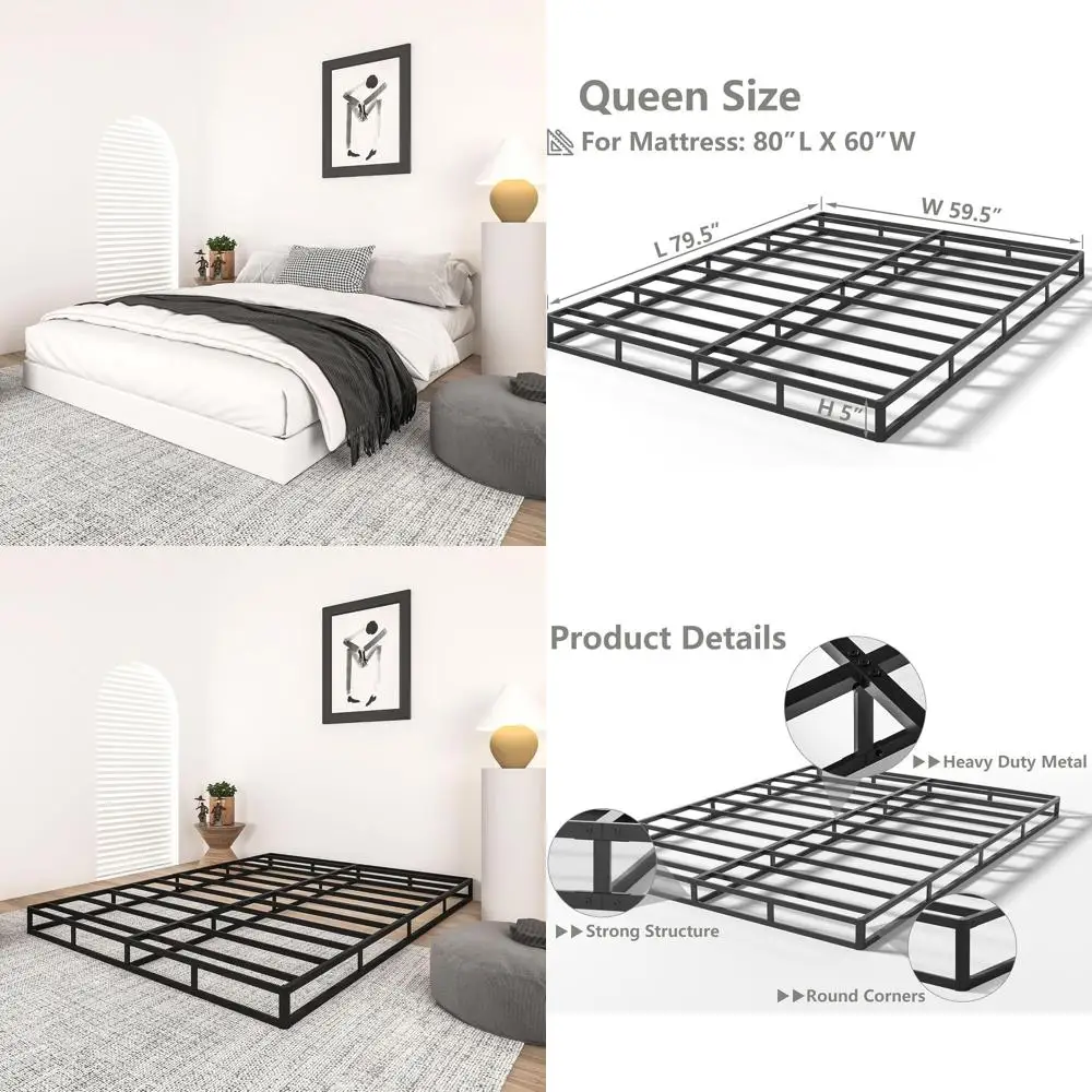 

Queen Size 5 Low Profile Metal Box Spring, Heavy Duty 3000 lbs, Easy Assembly, Noiseless, Fabric-Covered Mattress Foundation