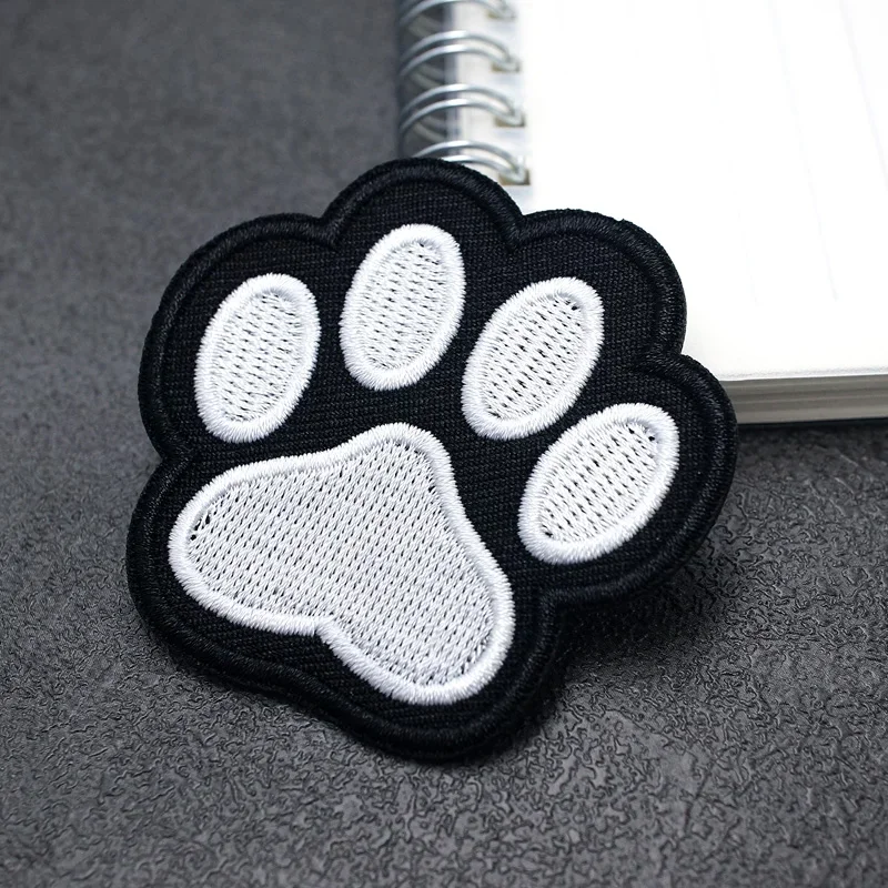 Bear Footprints Size:6.0x5.5cm Patches Embroidery Applique Ironing Sewing Supplies Decorative Badges For Clothing White Black