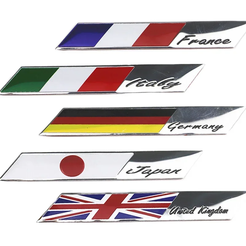 3D Metal National Flag and Logo Germany Italy France Japan Flag Sticker Emblem Badge Stickers Accessories for Cars Decoration