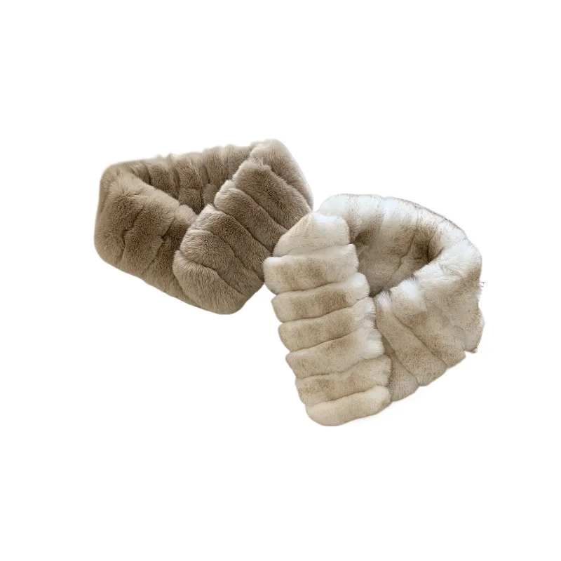 Women's elegant chinchilla pattern Rex rabbit hair scarf winter warm Korean versatile real fur
